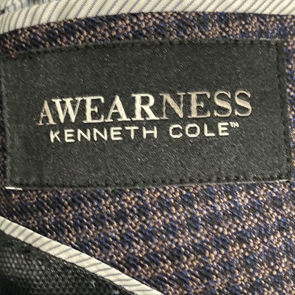 Awearness Kenneth Cole Mens Micro Houndstooth Blazer Navy Brown Sport Coat 42R - Picture 2 of 11